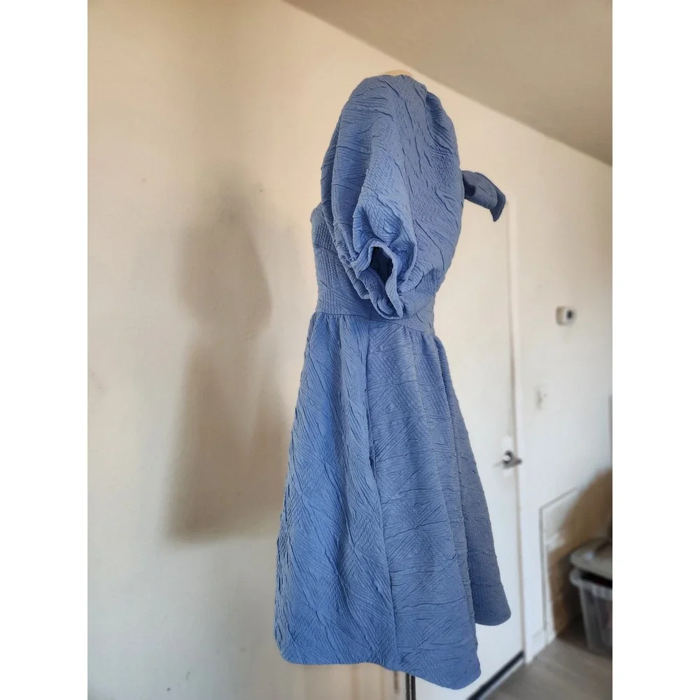 Free People Violet Mini Dress Blue Puff Sleeve Square Neck Textured M Coastal